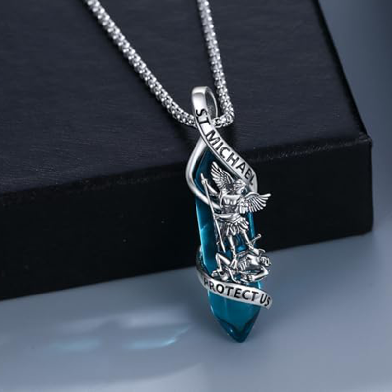 St Michael Necklace Sterling Silver Archangel Michael Healing Crystal Point Saint Michael-3