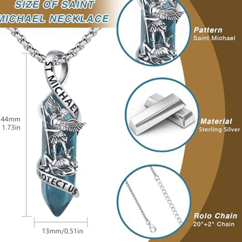 St Michael Necklace Sterling Silver Archangel Michael Healing Crystal Point Saint Michael-4