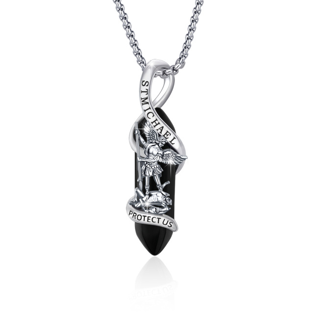 Collier en argent sterling avec pendentif Saint Michel en cristal et mot gravé-1