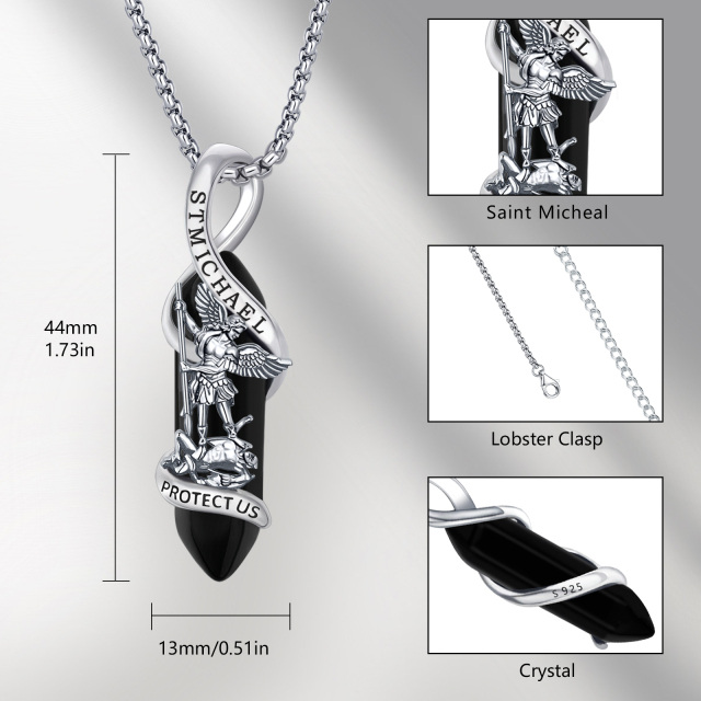 Sterling Silver Crystal Saint Michael Pendant Necklace with Engraved Word-6