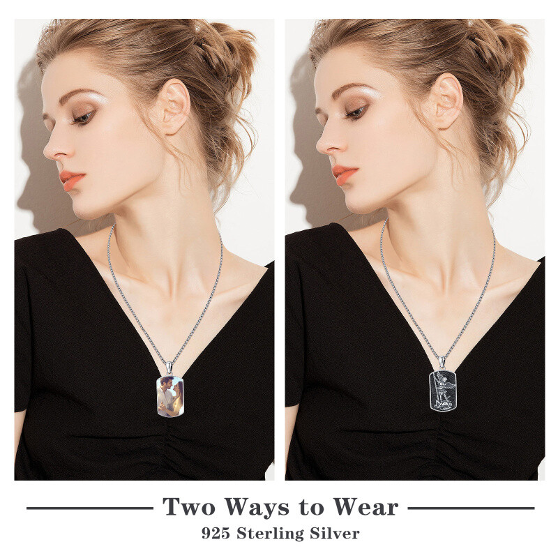 Colar com pingente de São Miguel com foto personalizada em prata esterlina 925-2