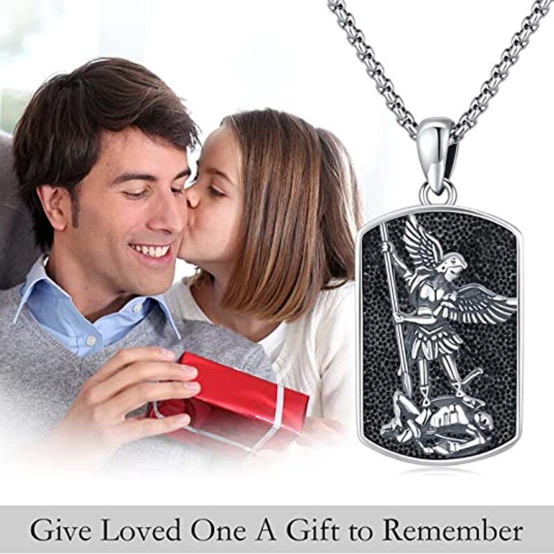 Colar com pingente de São Miguel com foto personalizada em prata esterlina 925-6