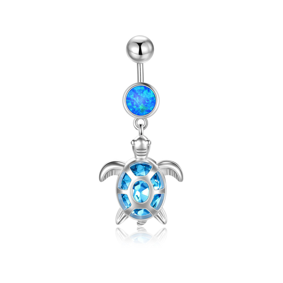 Sterling Silver Crystal Sea Turtle Belly Button Ring-1