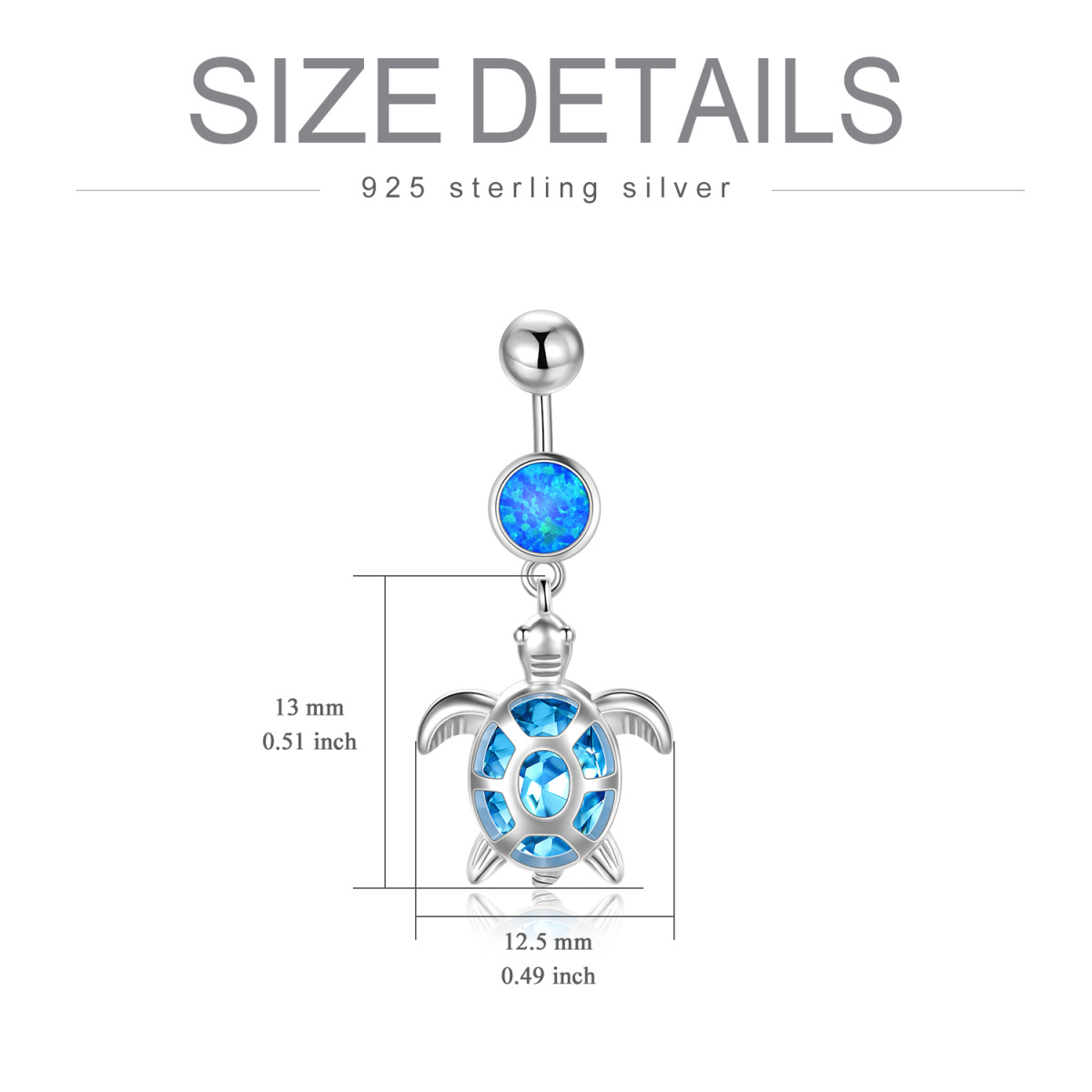 Sterling Silver Crystal Sea Turtle Belly Button Ring-4