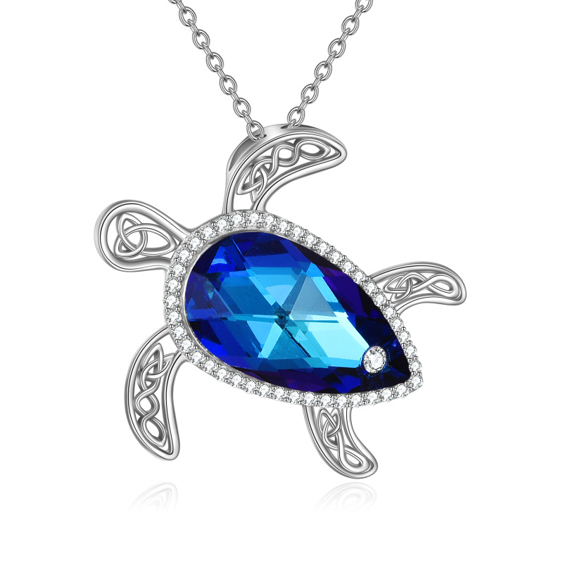 Sterling Silver Crystal Sea Turtle Pendant Necklace-6