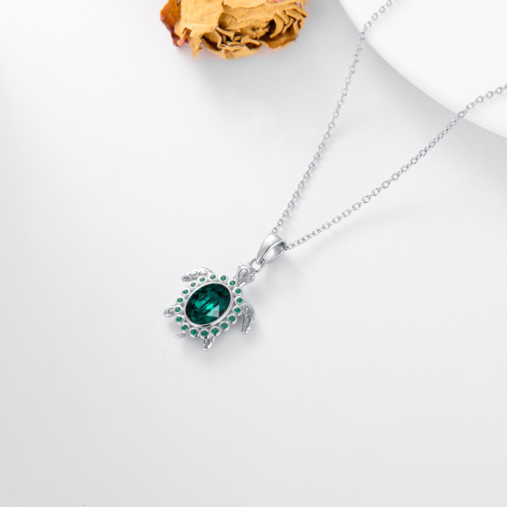 Sterling Silver Crystal Sea Turtle Pendant Necklace-5