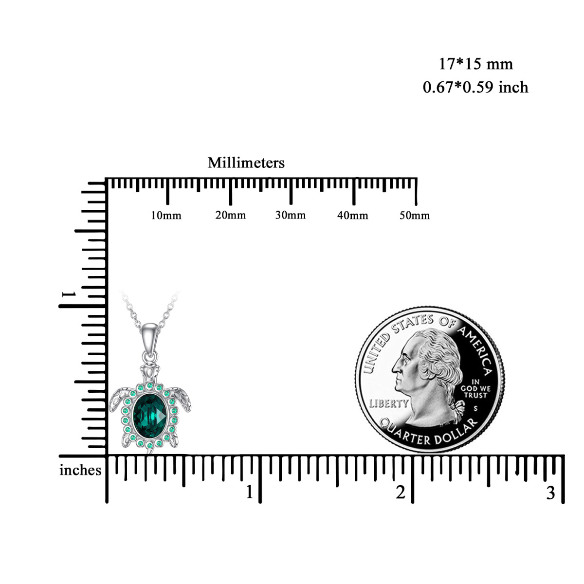 Srebrny kryształowy naszyjnik z żółwiem morskim-6