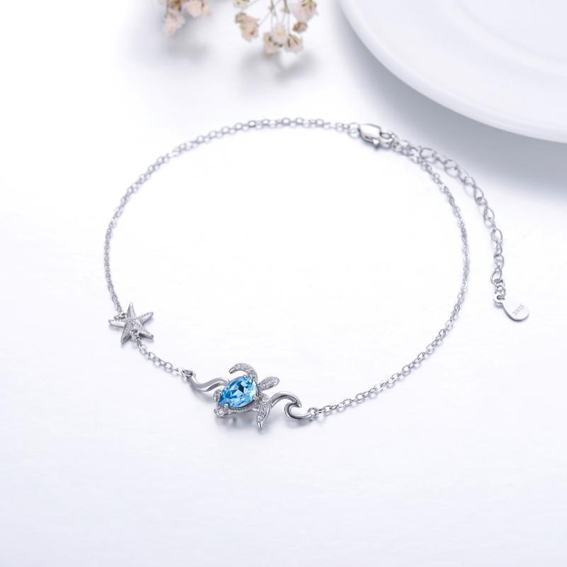 Tobillera de una capa de plata de ley con forma de estrella de mar y tortuga marina-2