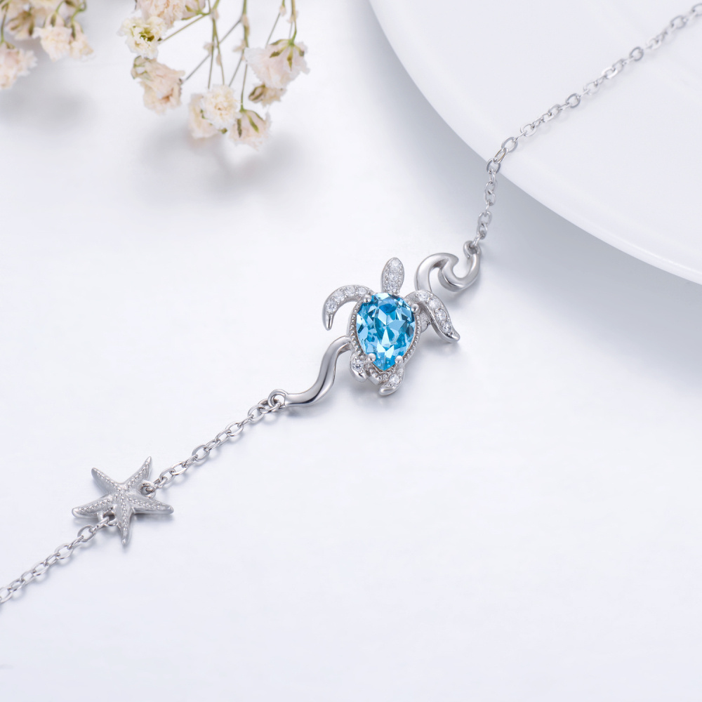 Tobillera de una capa de plata de ley con forma de estrella de mar y tortuga marina-3