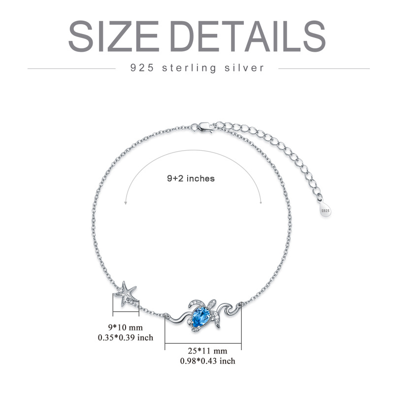 Tornozeleira de uma camada em prata esterlina com cristais de tartaruga marinha e estrela-5