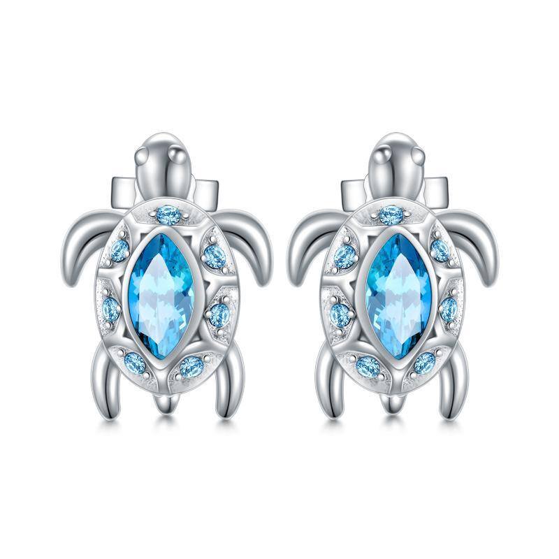 Boucles d'oreilles en argent sterling en forme de tortue de mer en cristal-1