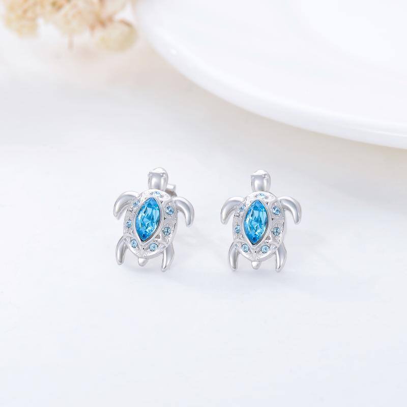 Sterling Silver Crystal Sea Turtle Stud Earrings-4