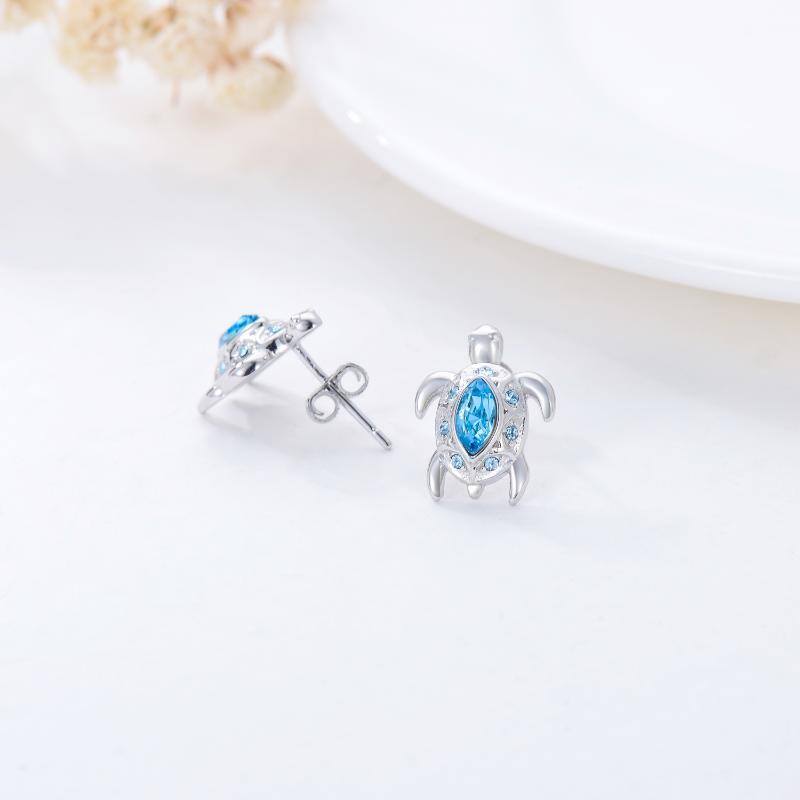 Sterling Silver Crystal Sea Turtle Stud Earrings-5