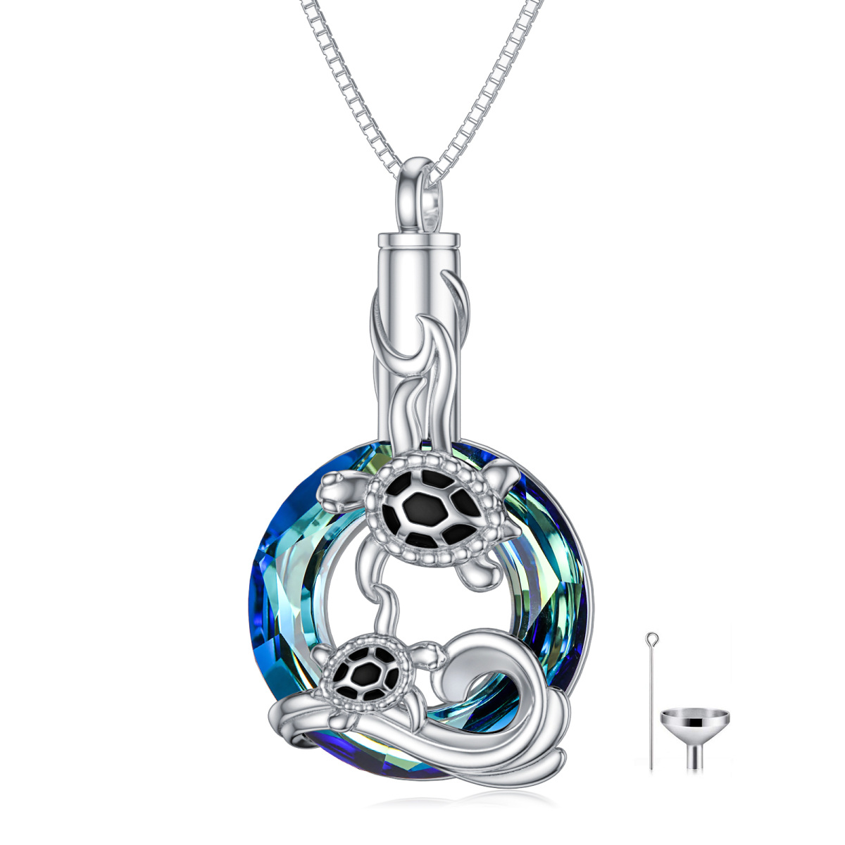 Collier Urne tortue de mer en cristal en argent sterling-1