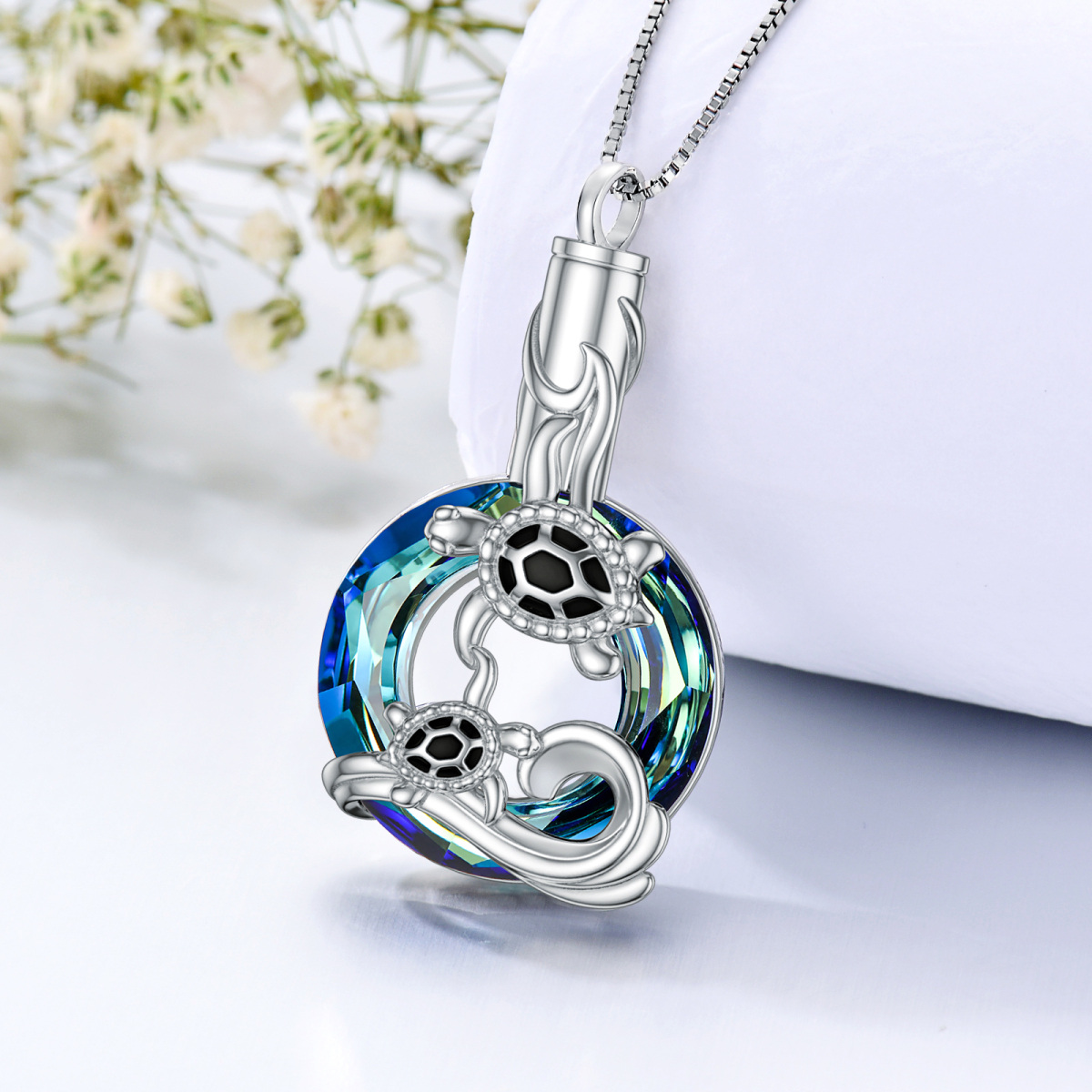 Collier Urne tortue de mer en cristal en argent sterling-3