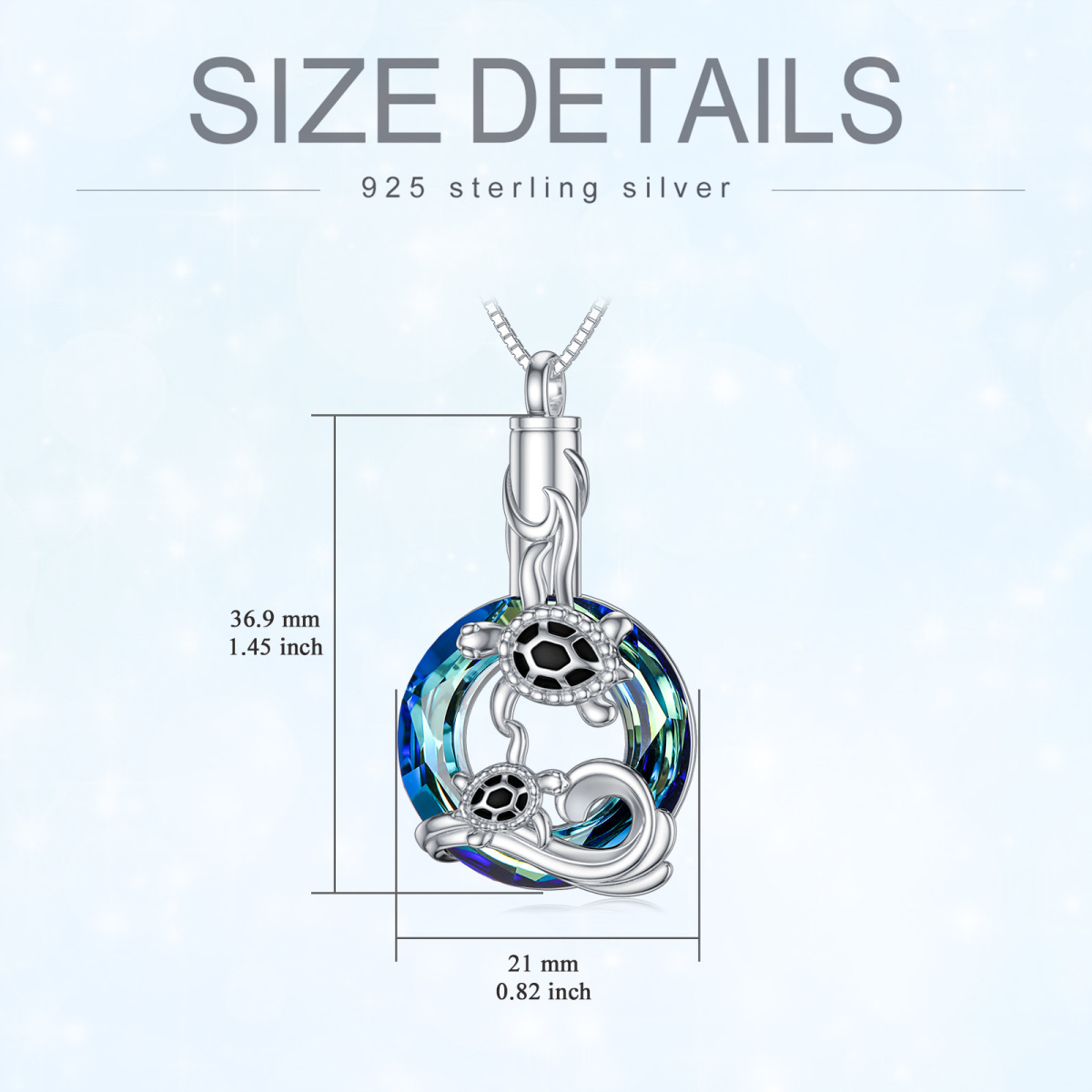 Collier Urne tortue de mer en cristal en argent sterling-5