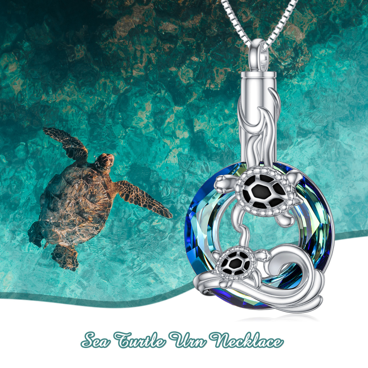 Collier Urne tortue de mer en cristal en argent sterling-6