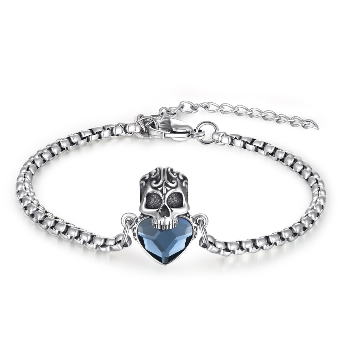 Pulsera con colgante de calavera de cristal en plata de ley-1