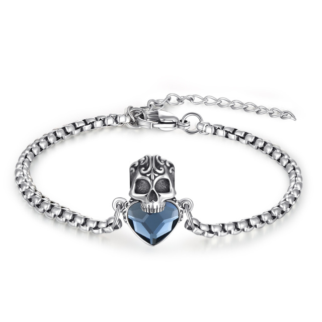 Pulseira com pingente de caveira de cristal de prata esterlina