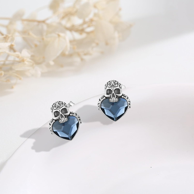 Pendientes de plata de ley con forma de calavera de cristal-3