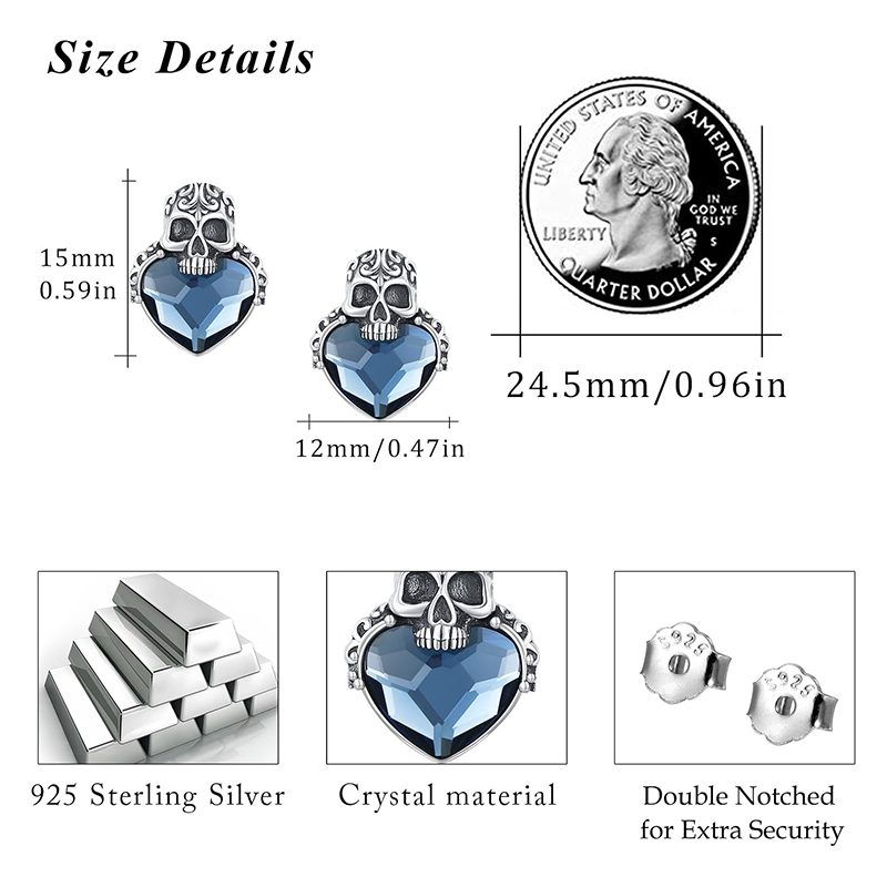 Sterling Silver Crystal Skull Stud Earrings-4