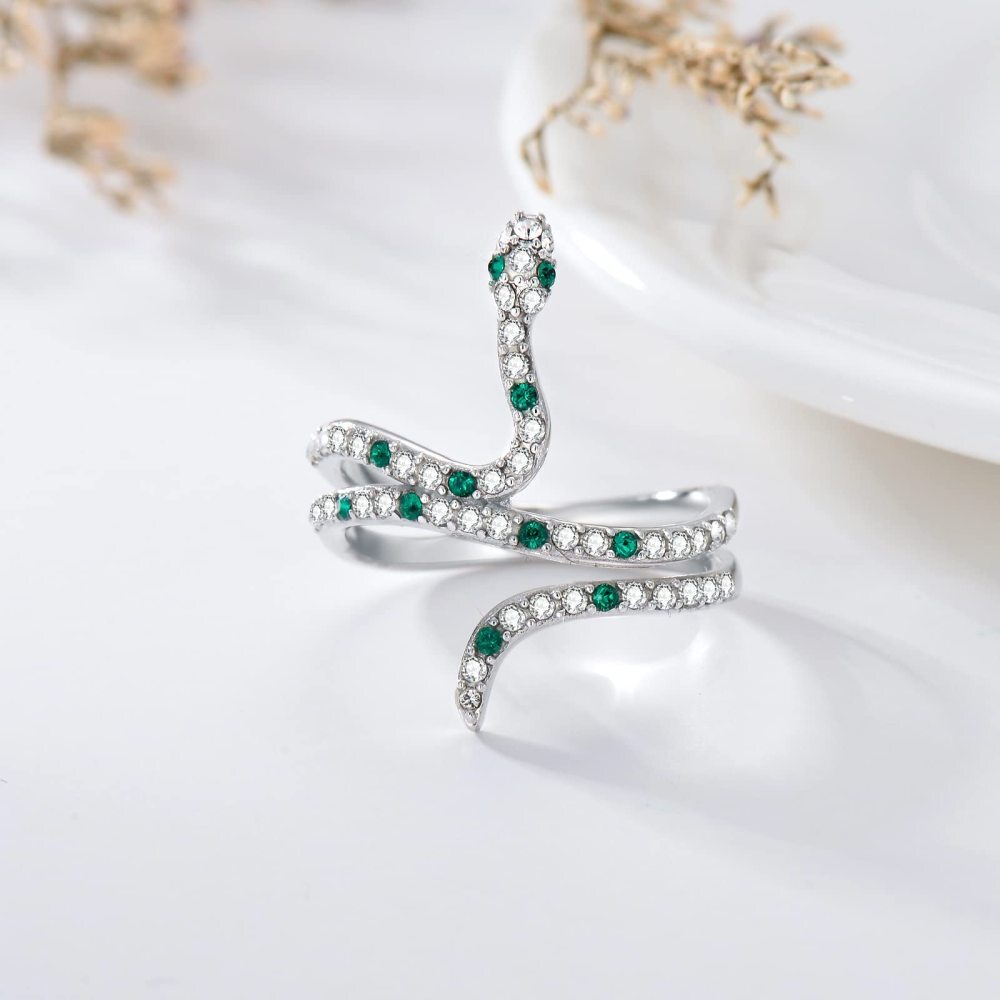 Sterling Silver Crystal Snake Ring-3