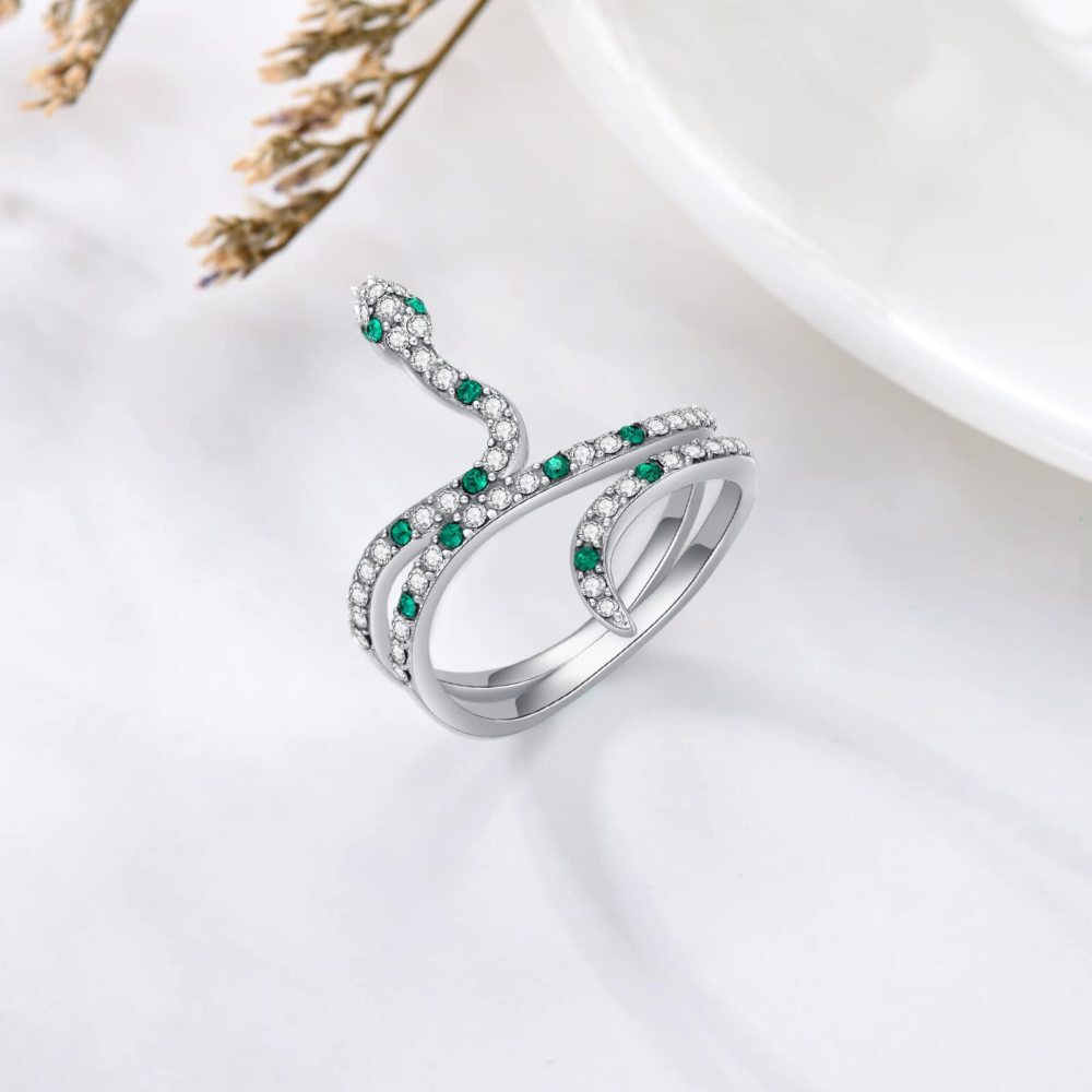 Sterling Silver Crystal Snake Ring-4