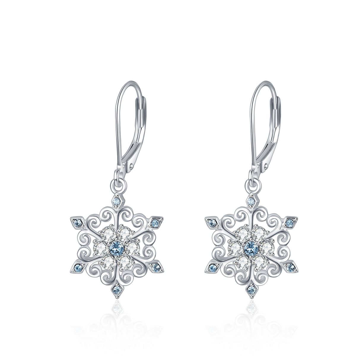 Sterling Silver Crystal Snowflake Lever-back Earrings-1