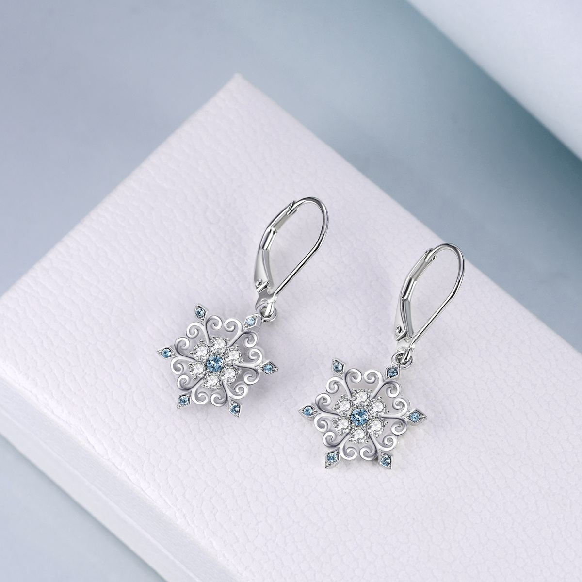 Sterling Silver Crystal Snowflake Lever-back Earrings-3