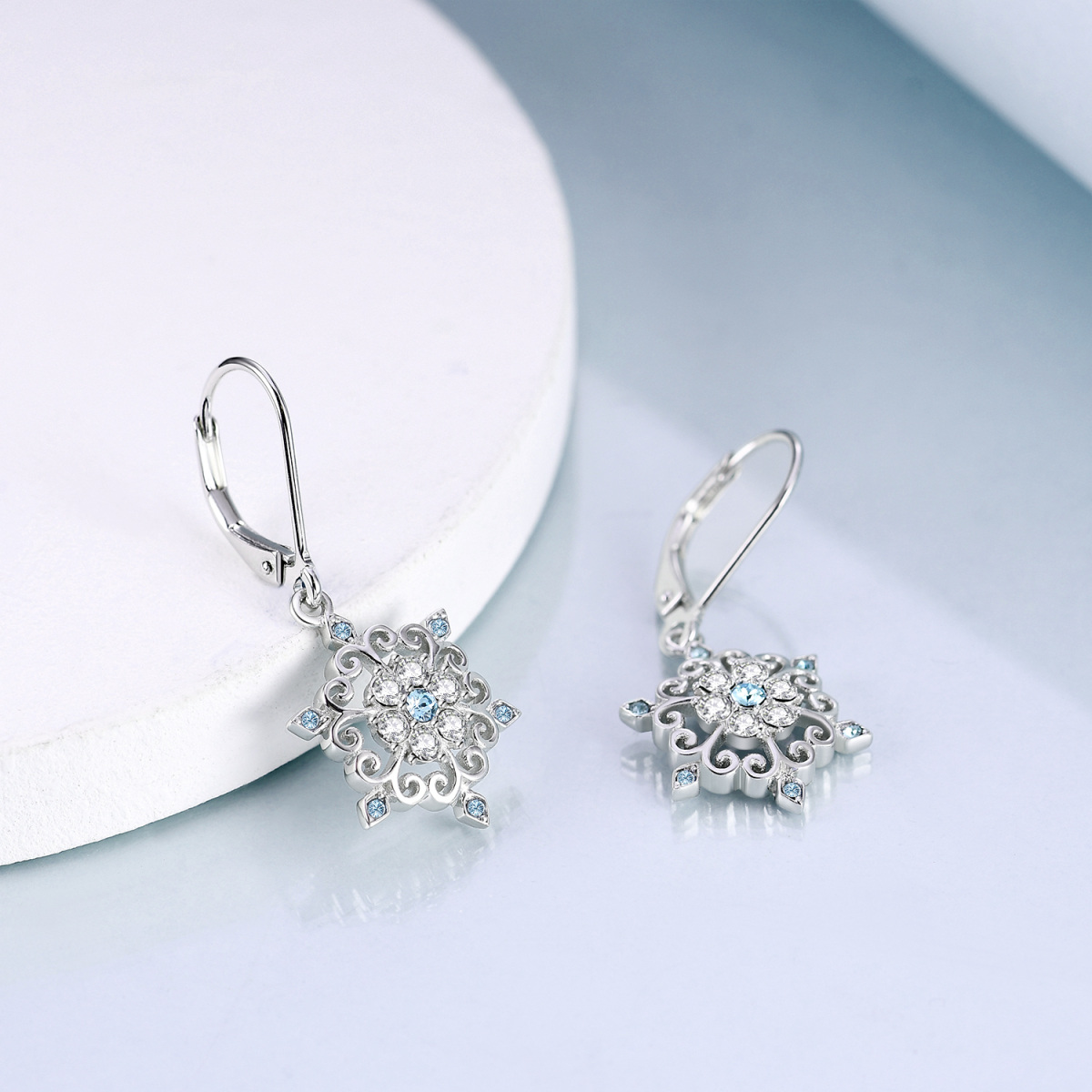 Boucles d'oreilles à levier en argent sterling avec flocon de neige en cristal-4