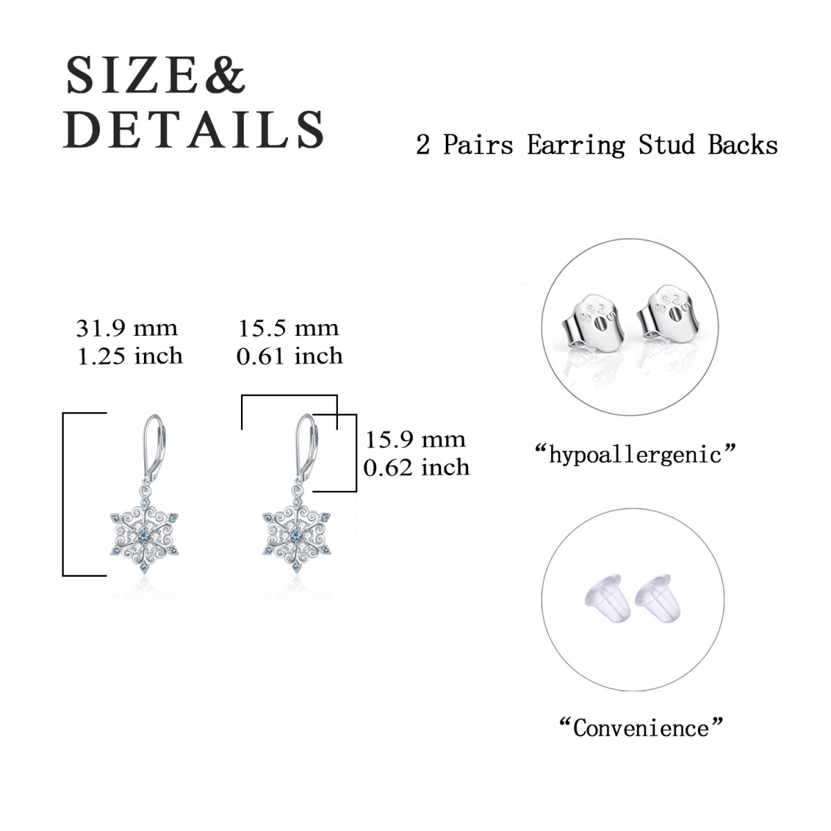 Sterling Silver Crystal Snowflake Lever-back Earrings-5