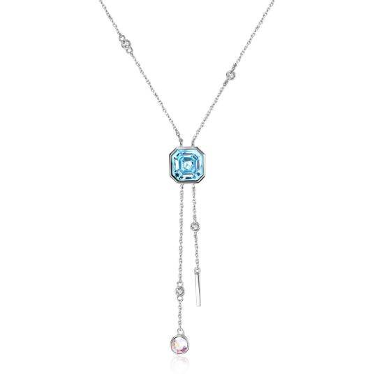 Sterling Silver Crystal Square Adjustable Y Necklace