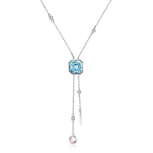 Sterling Silver Crystal Square Adjustable Y Necklace-3