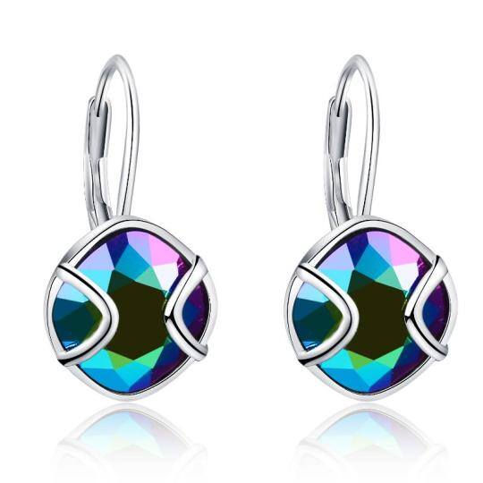 Sterling Silver Crystal Square Drop Earrings-1