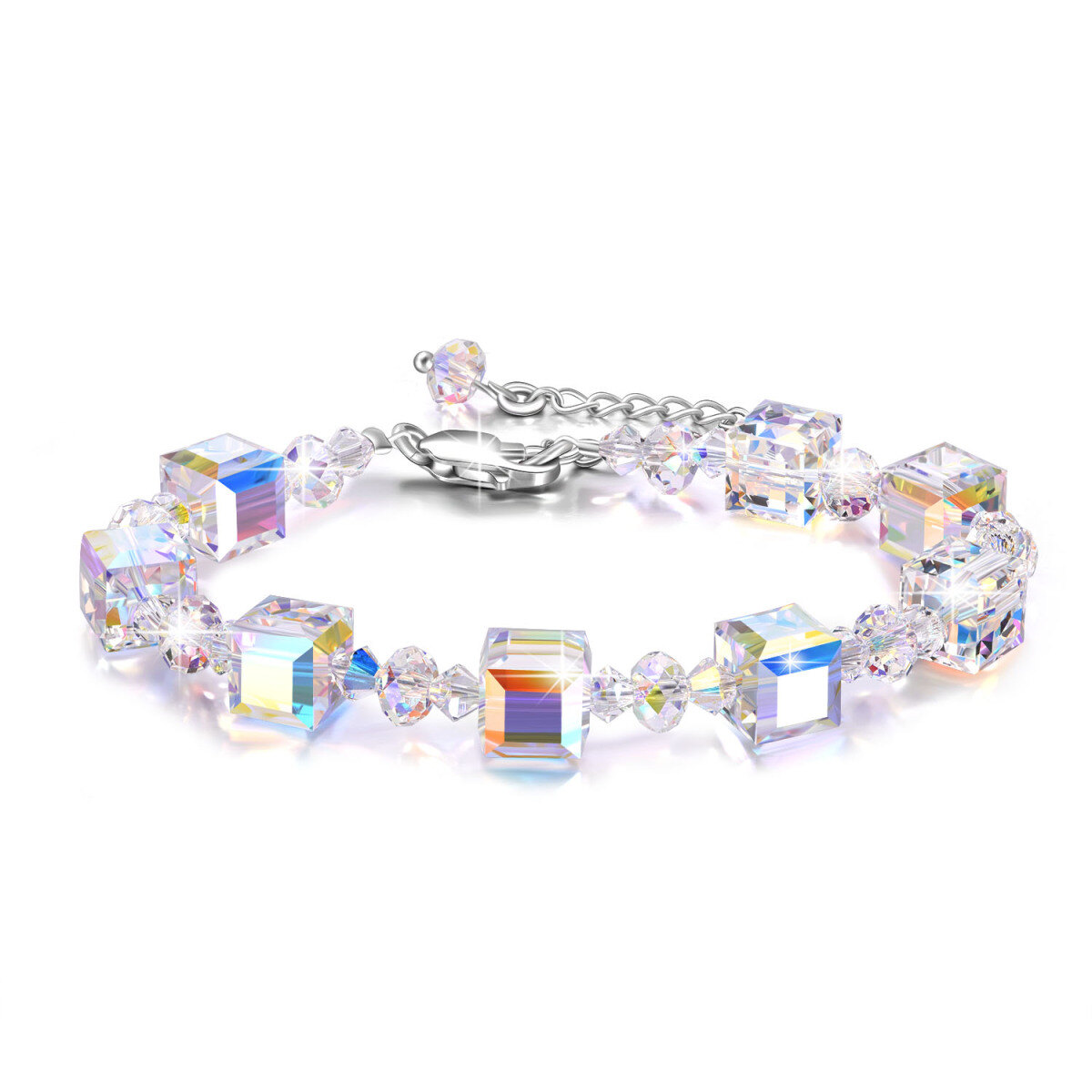 Sterling Silver Crystal Square Identification Bracelet-1