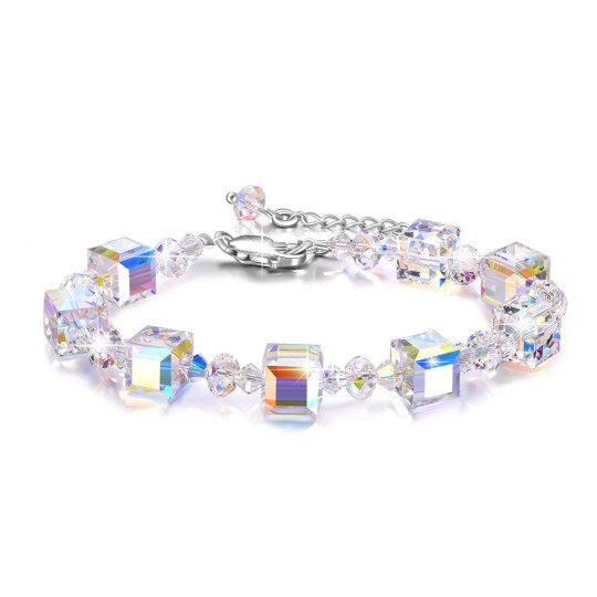 Pulsera de identificación cuadrada con cristales de plata de ley