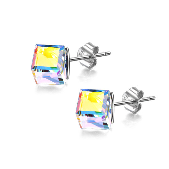 Sterling Silver Crystal Square Stud Earrings