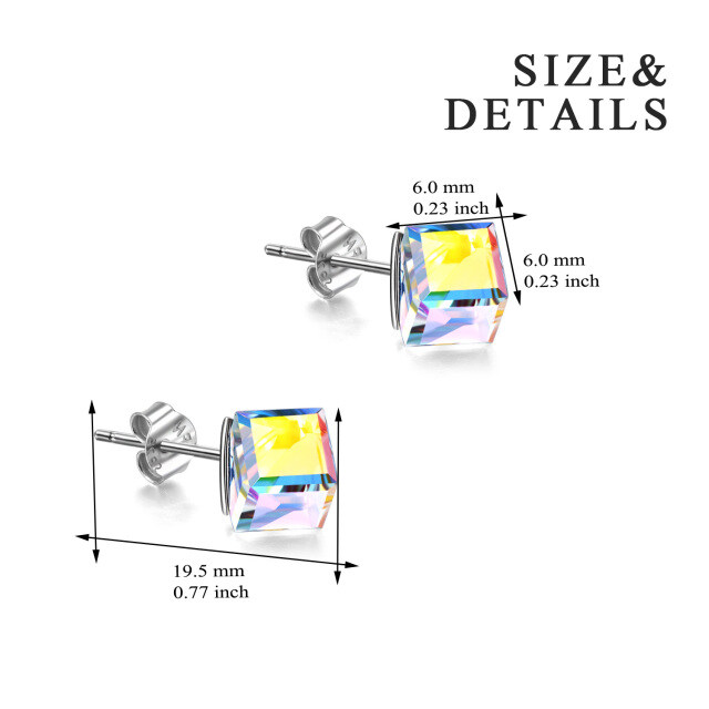 Sterling Silver Crystal Square Stud Earrings-5