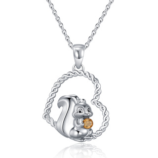 Sterling Silver Crystal Squirrel & Heart Pendant Necklace-1