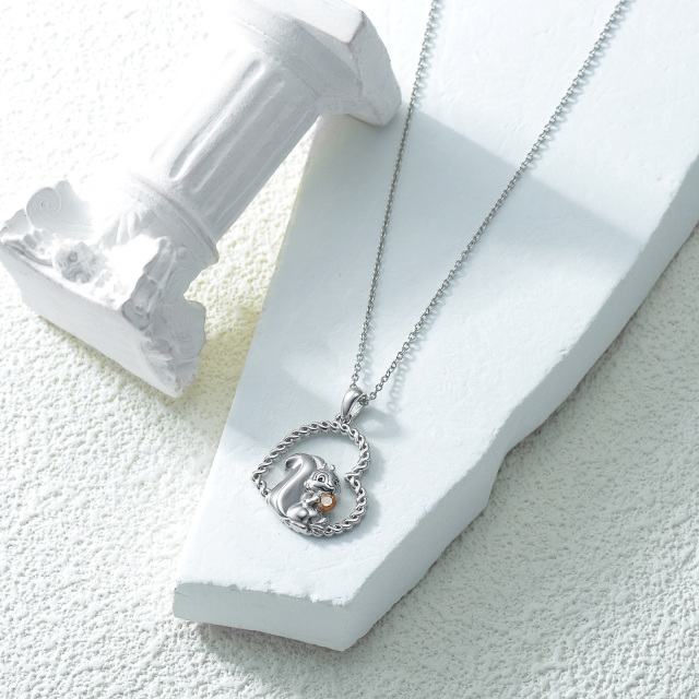 Sterling Silver Crystal Squirrel & Heart Pendant Necklace-4