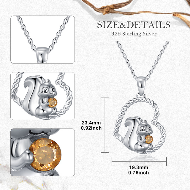 Sterling Silver Crystal Squirrel & Heart Pendant Necklace-5