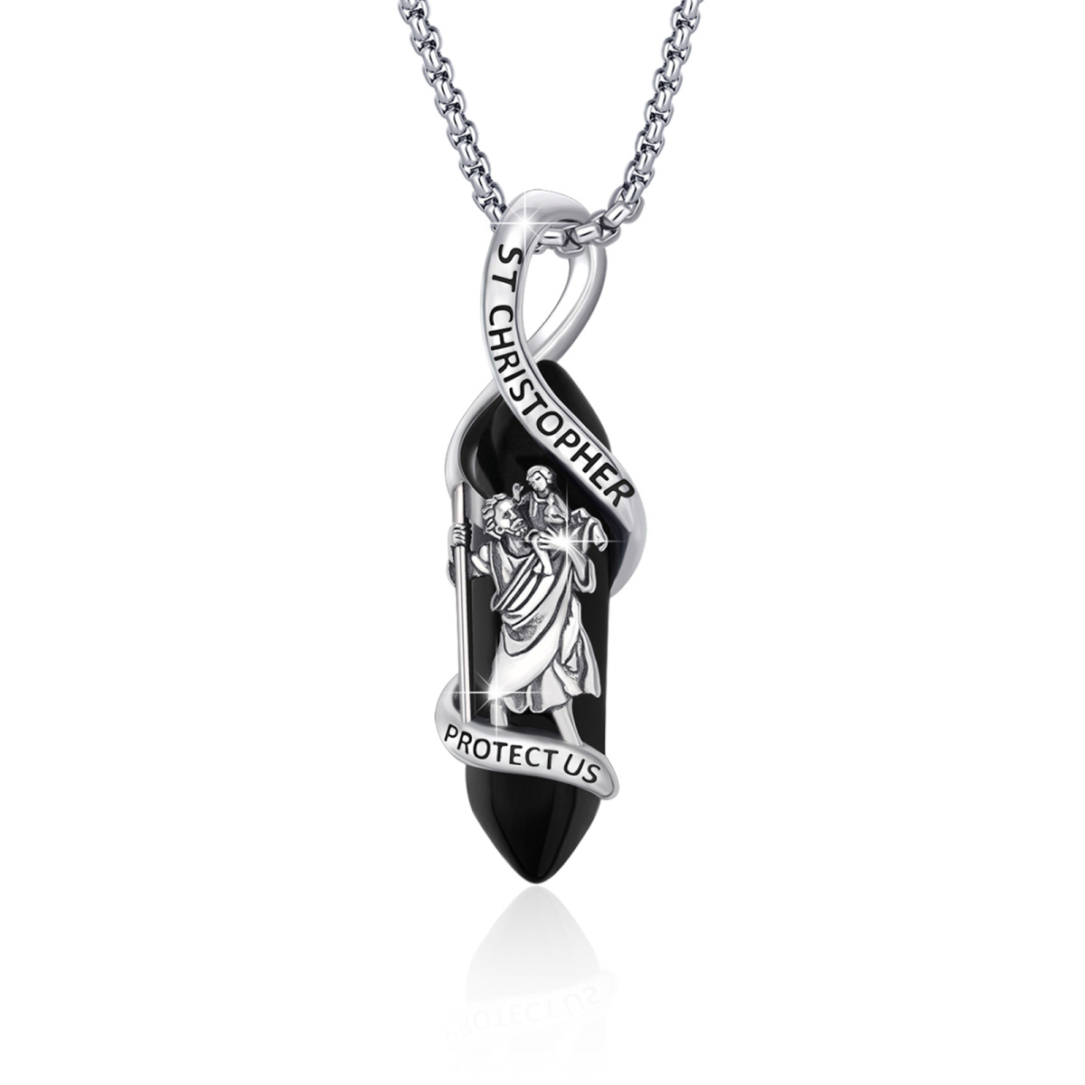 Collier pendentif Saint-Christophe en argent sterling avec mot gravé-1