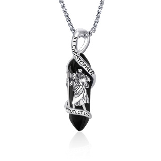 Sterling Silver Crystal St. Christopher Pendant Necklace with Engraved Word-8