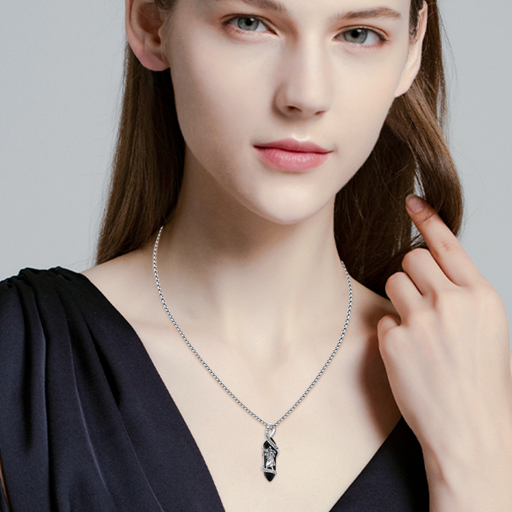 Sterling Silber Kristall St. Christopher Anhänger Halskette mit eingraviertem Wort-2