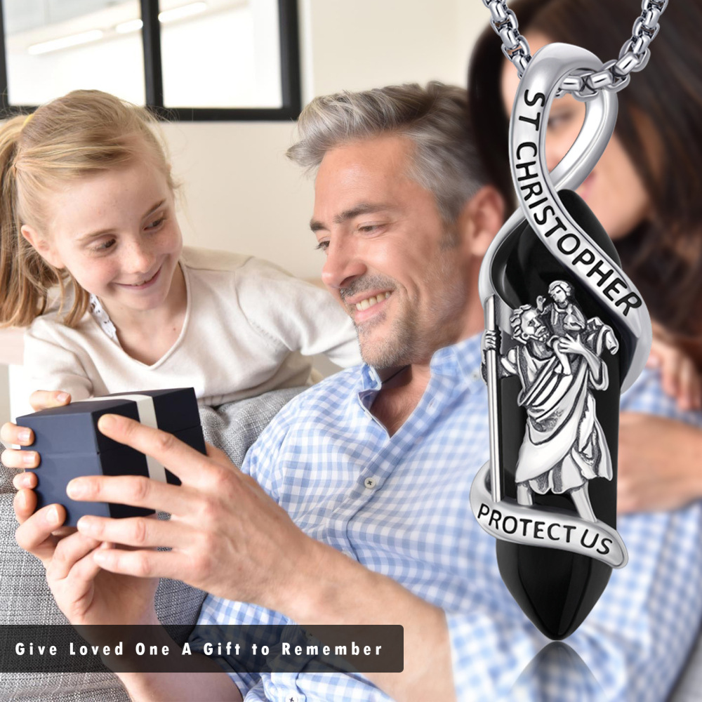 Sterling Silber Kristall St. Christopher Anhänger Halskette mit eingraviertem Wort-4