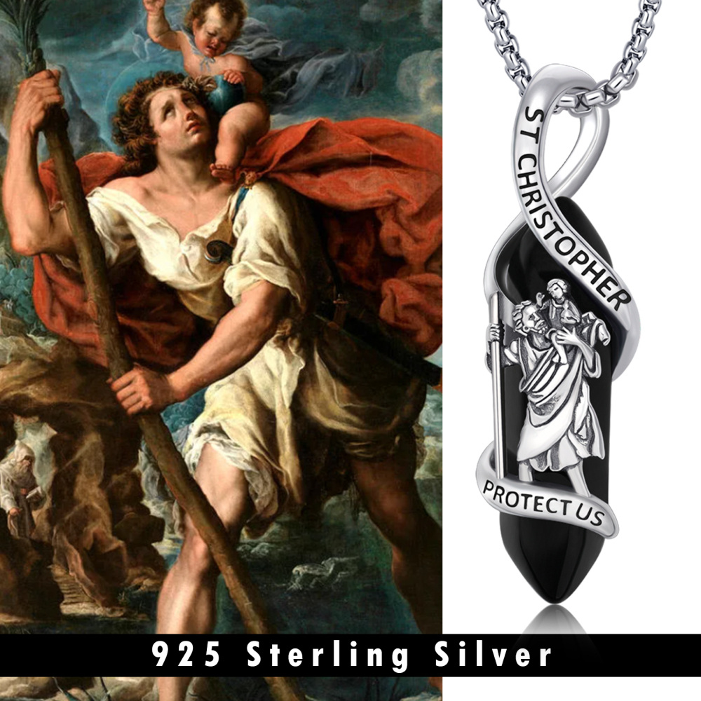 Sterling Silber Kristall St. Christopher Anhänger Halskette mit eingraviertem Wort-5