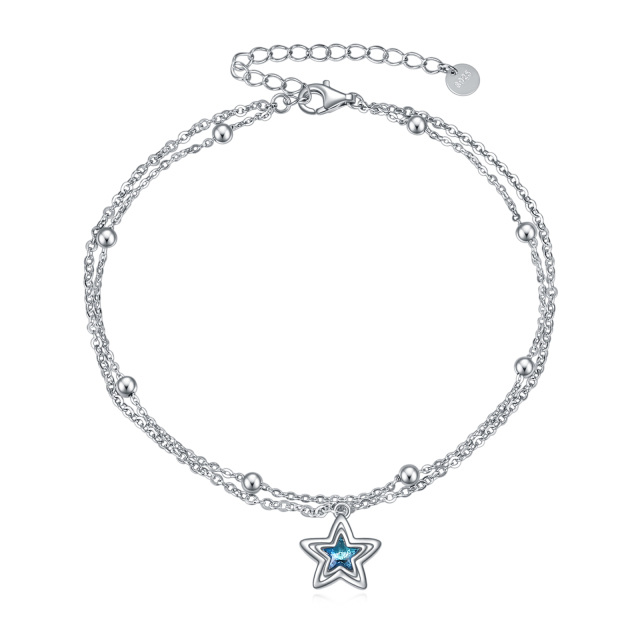 Bracelet de cheville en argent sterling avec étoile en cristal multicouche-1