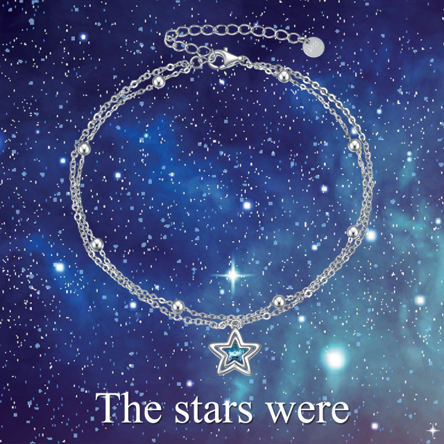 Sterling Silver Crystal Star Multi-layered Anklet-5