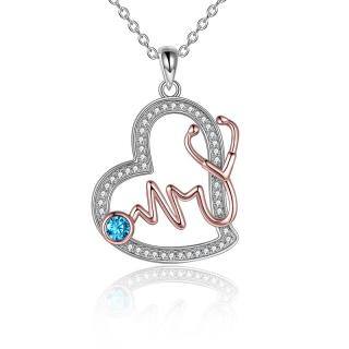 Sterling Silver Crystal Stethoscope Pendant Necklace-55