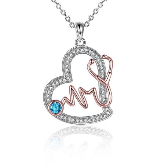 Sterling Silver Crystal Stethoscope Pendant Necklace